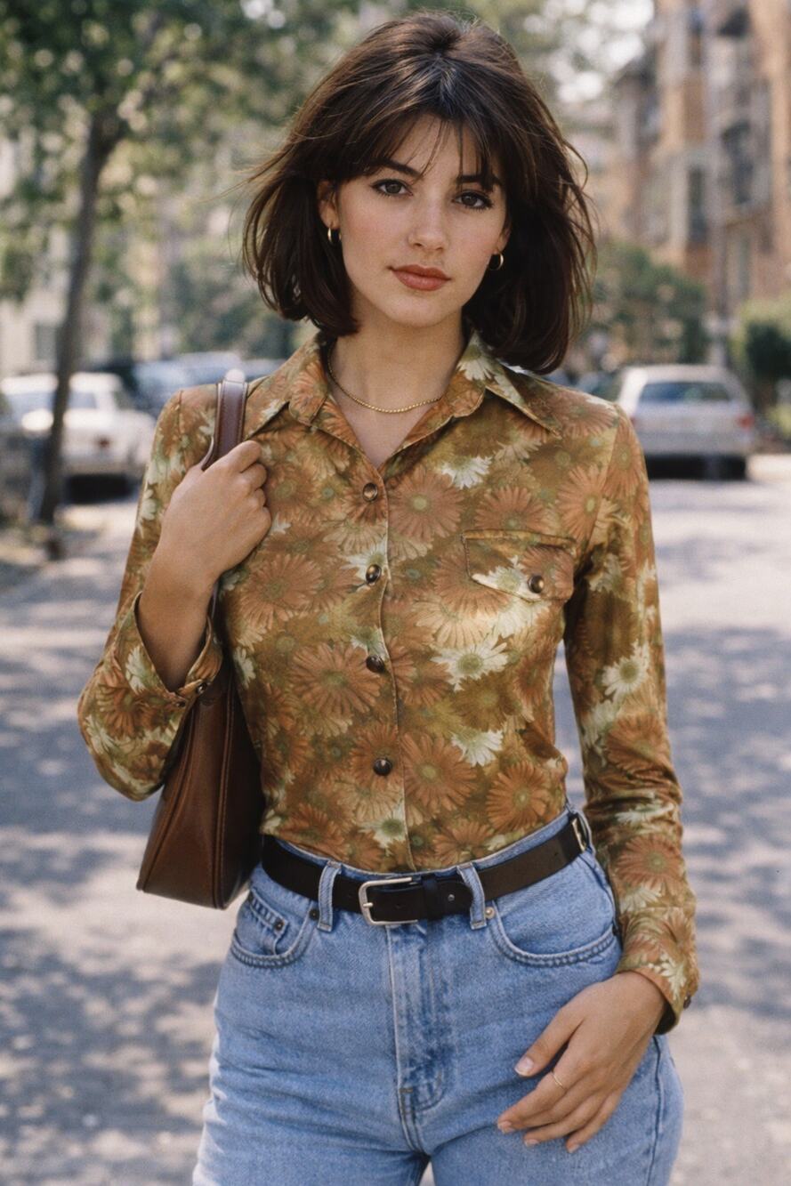 True Vintage early 90's M7S Collections daisy flower cropped long sleeve blouse